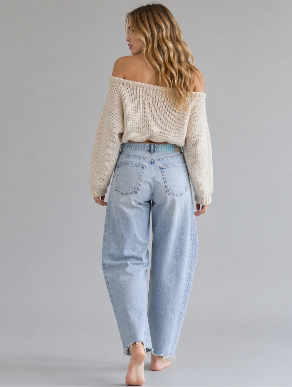 Agolde Luna Pieced Light Wash Barrel Leg Cropped Raw Hem Jeans 27 J1850 - Picture 5 of 12
